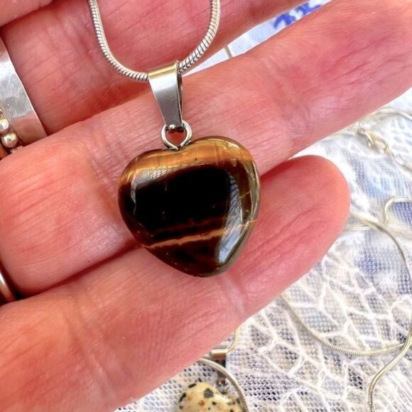 Genuine Gemstone Heart Necklace Your Choice - Picture 6 of 9